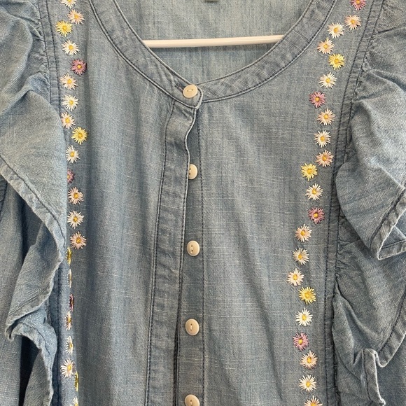 Madewell Blue Denim Ruffle Top - Picture 2 of 4